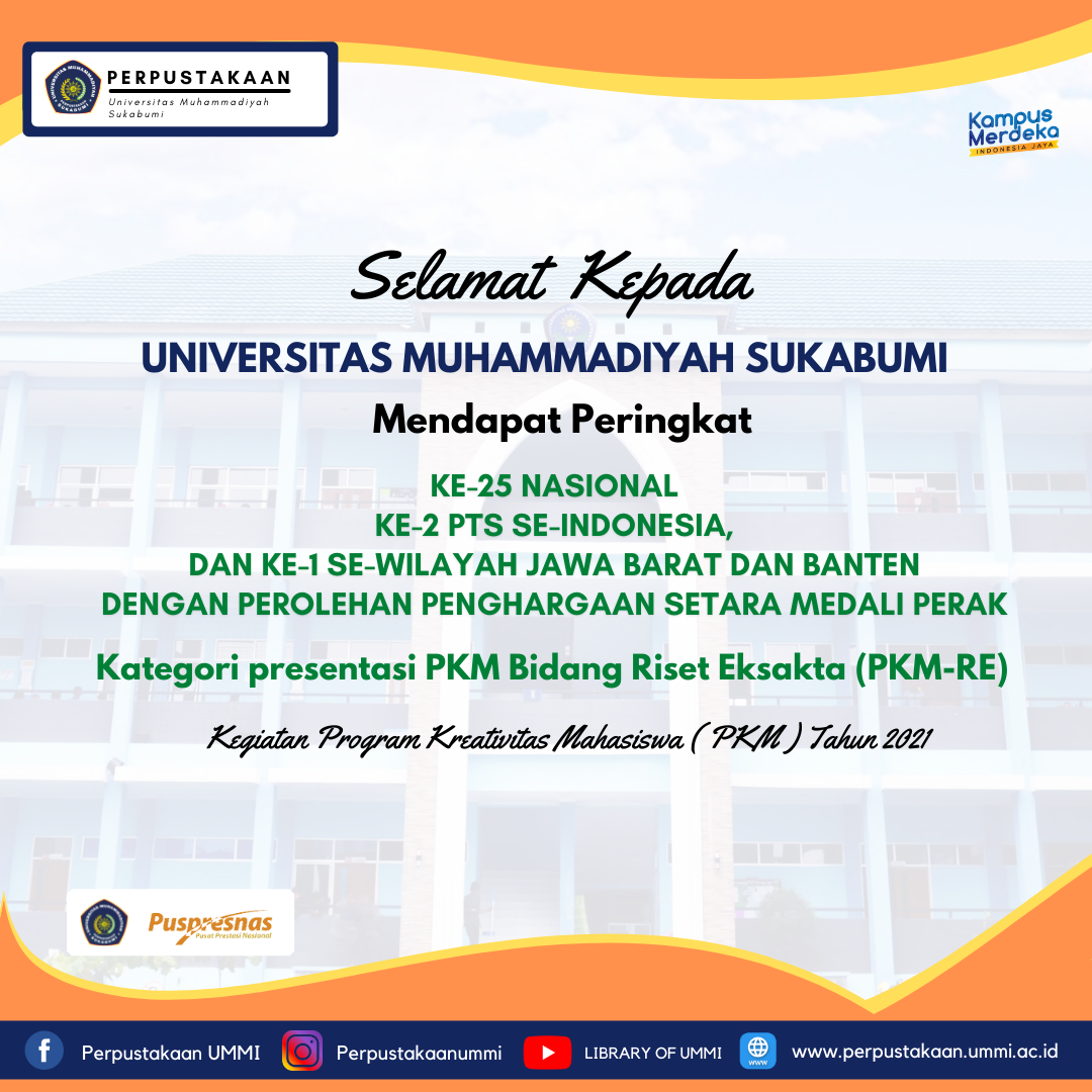 Lagi-lagi Universitas Muhammadiyah Sukabumi mendapatkan peringkat pada Kegiatan kreativitas Mahasiswa (PKM) Tahun 2021