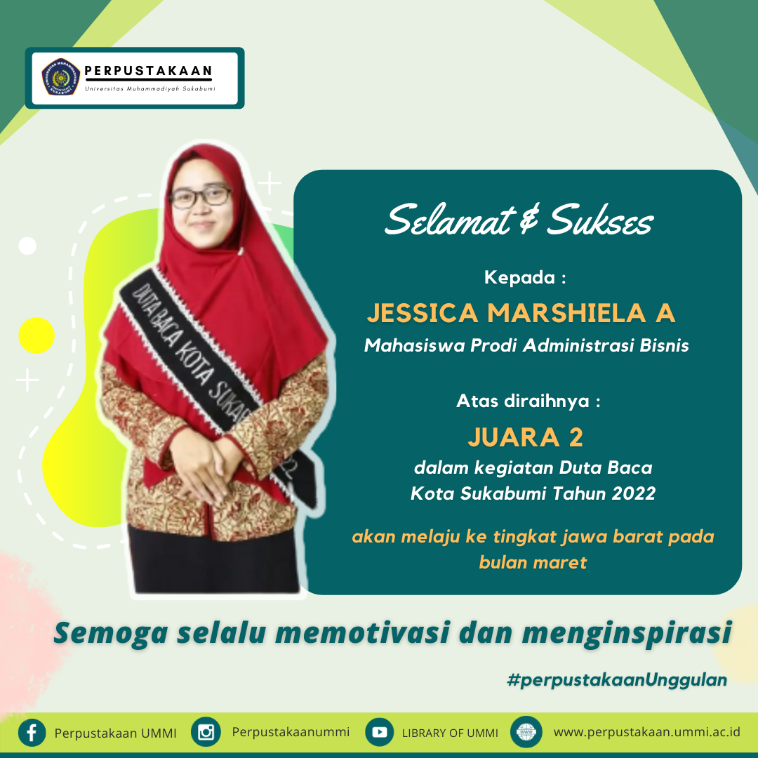 Selamat & Sukses Jessica Marshiela Meraih Juara 2 dalam kegiatan Duta Baca Kota Sukabumi tahun 2022